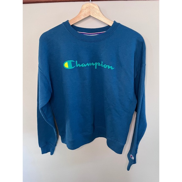 Champion Other - Champion Teal Blue Crewneck Sweatshirt GF535 Logo Fleece Pullover Small